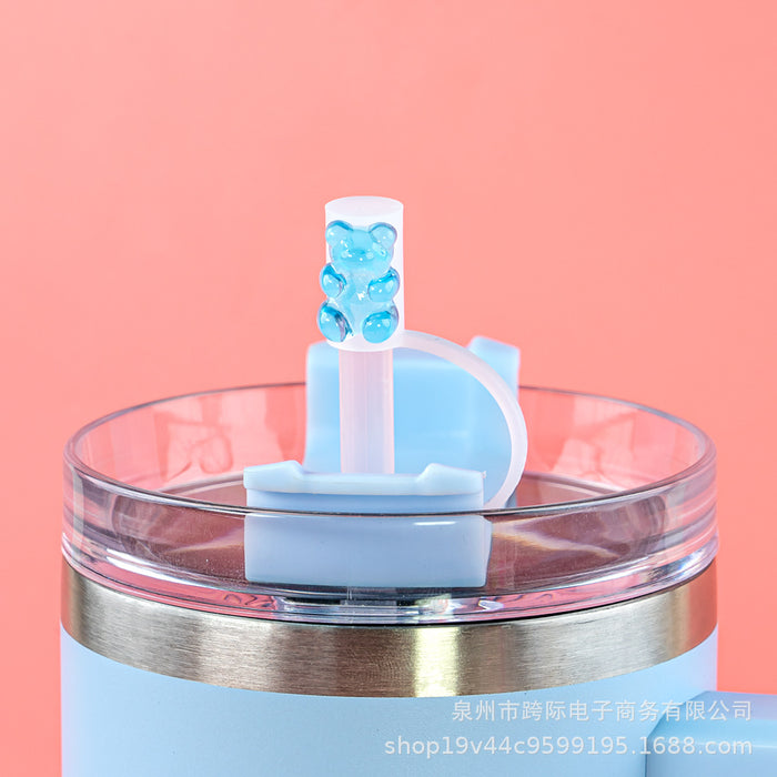 Wholesale Acrylic crystal transparent silicone straw cap, straw cover, straw clip, silicone lid