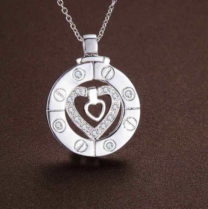 Wholesale Heart-shaped element,  circular hollowed-out titanium steel clavicle necklace