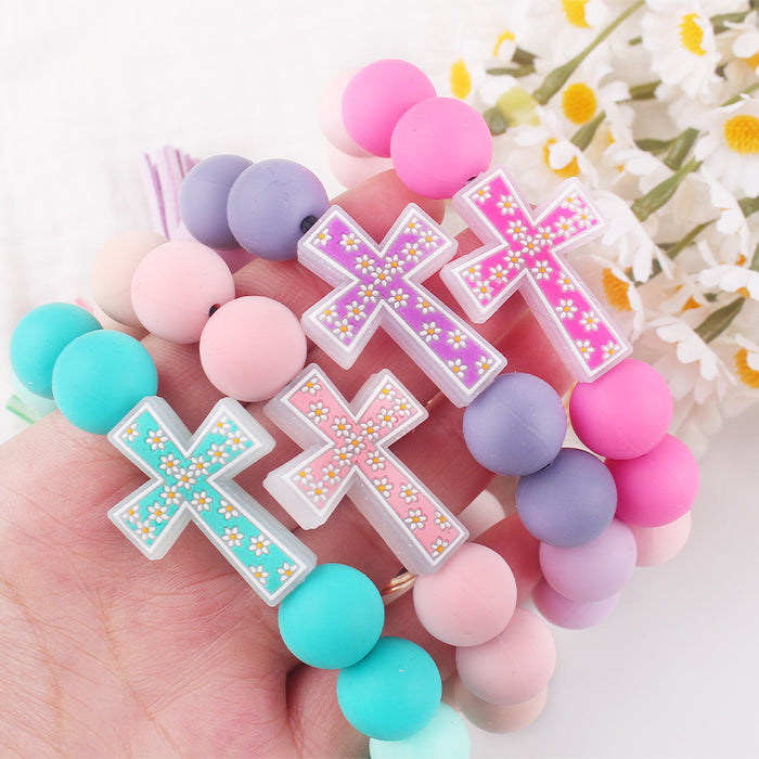 Wholesale Cartoon Cross Silicone Bracelet Keychain Creative Handmade Beaded Bracelet Jewelry