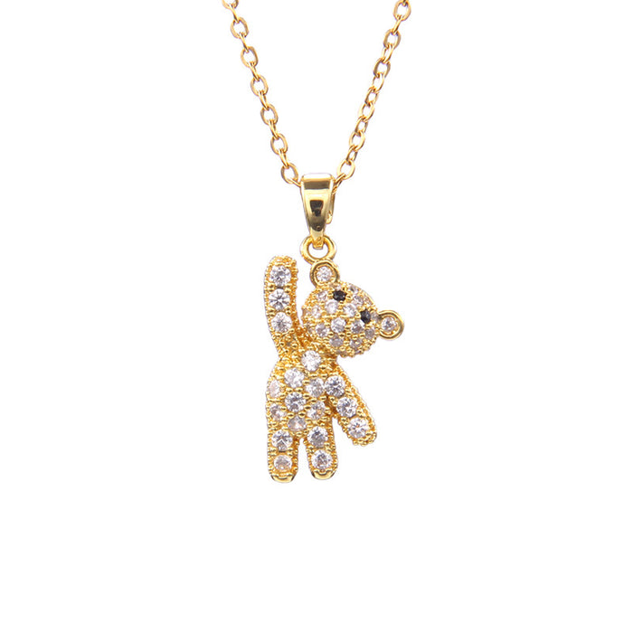 Wholesale fashion zircon love bear pendant small necklace