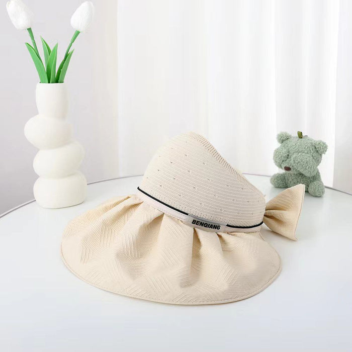 Wholesale New summer women's butterfly bow large eave hollow top hat UV resistant sun hat foldable outdoor hat