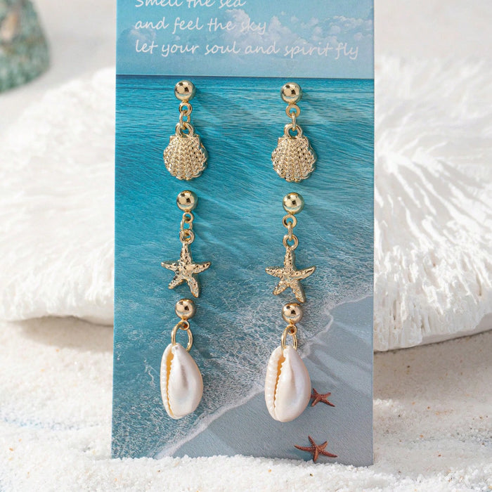 Wholesale Summer Beach Vacation Conch Shell Starfish Women' s Earrings Set with Card