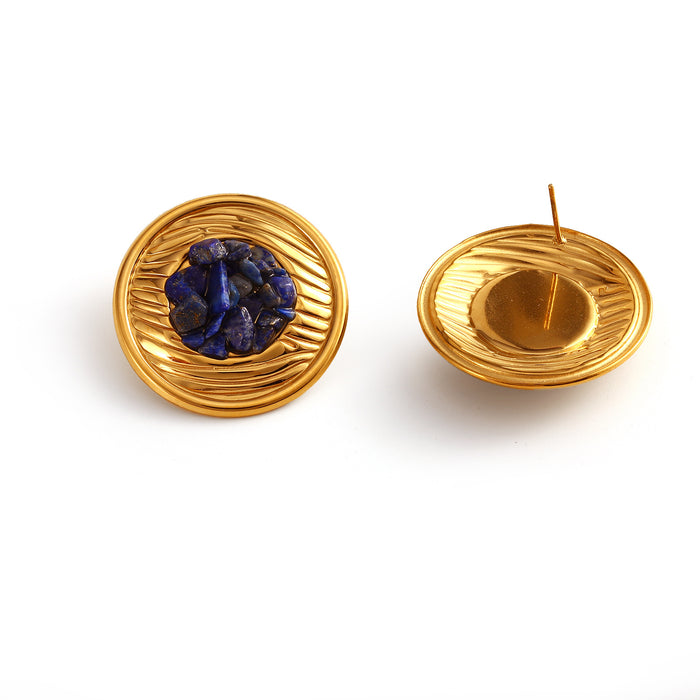 Wholesale New Fashionable Luxury Design Stainless Steel Circular Texture Set with Natural Stone Opening Ring and Earring Set