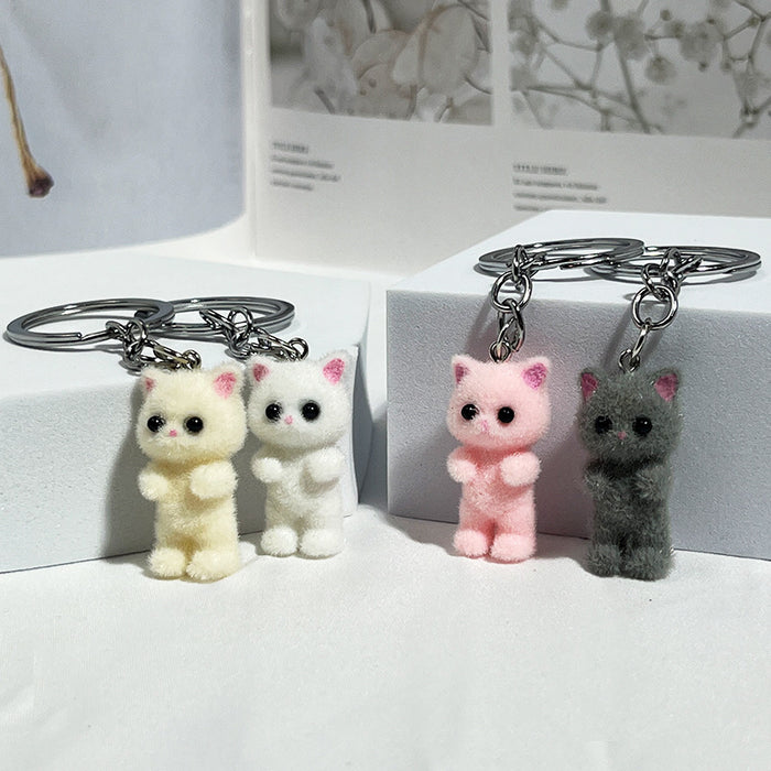 Wholesale Flocking cartoon cute beige cat pendant mobile phone key chain jewelry