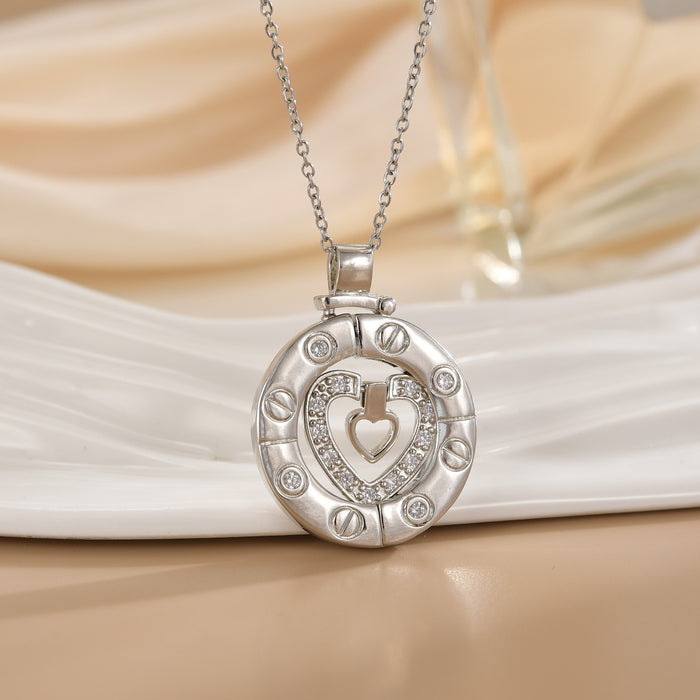 Wholesale Heart-shaped element,  circular hollowed-out titanium steel clavicle necklace