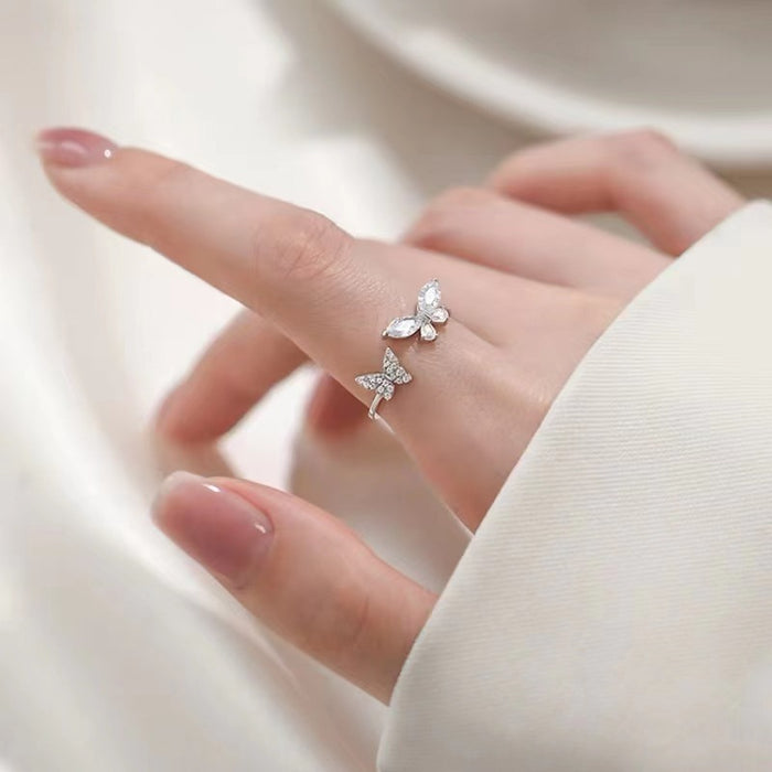 Wholesale Butterfly ring, female niche design, high-end, light luxury, index finger ring, versatile and open mouth ring