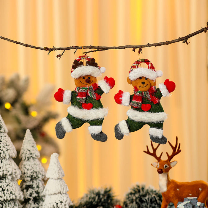 Wholesale Fabric Red and Green Dancing Pendant Hand-Raising Doll Pendant Christmas Tree Small Pendant Decoration