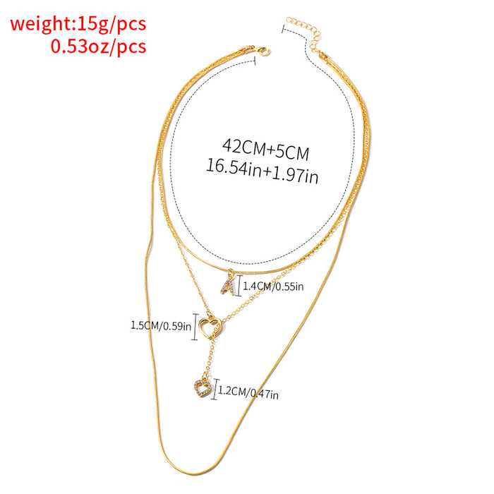 Wholesale Versatile jewelry, letter necklace, alloy heart tassel, three-layer necklace