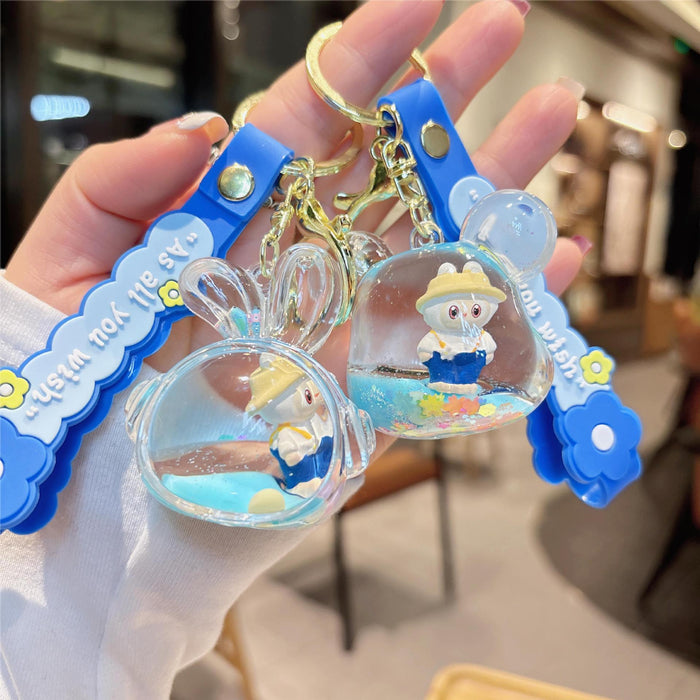 Wholesale Cartoon quicksand in oil blue keychain