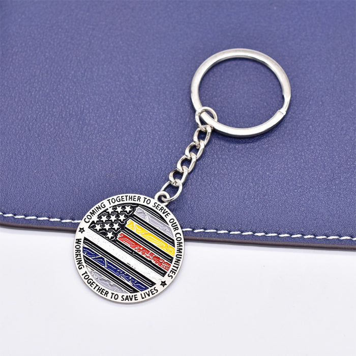 Wholesale American Flag English Letters Dot Paint Round Zinc Alloy Keychain JDC-KC-TianG033