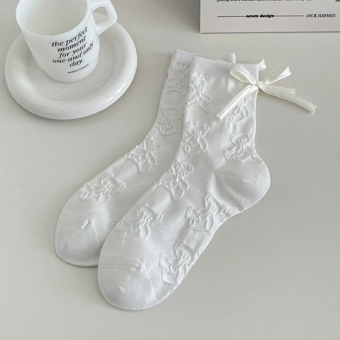 Wholesale Bow shaped mid tube socks with boneless pile socks