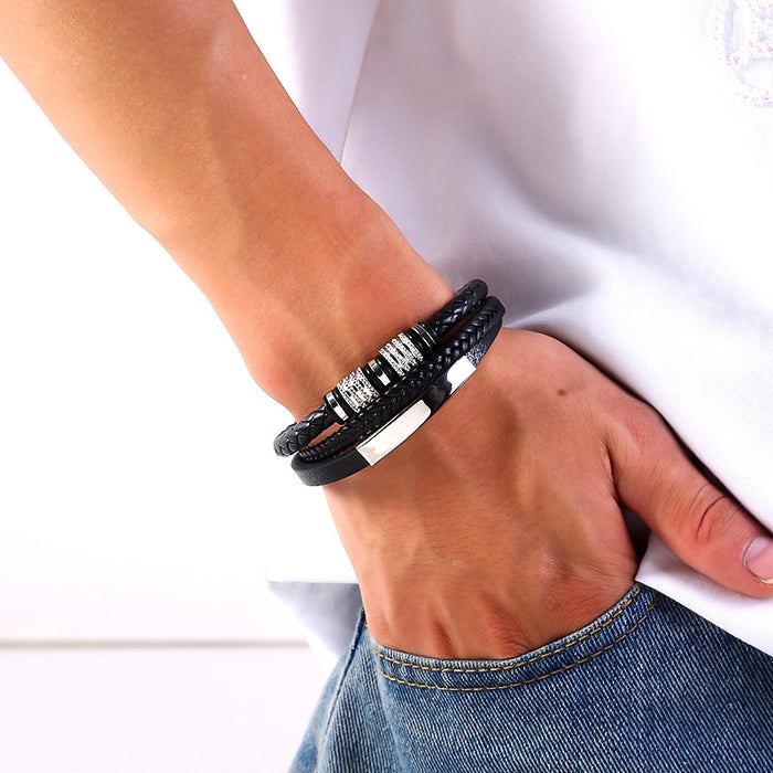 Wholesale Stainless steel men's bracelet, creatively woven leather bracelet, personalized and fashionable magnetic bracelet