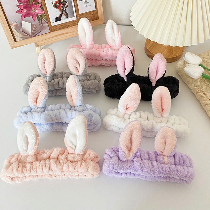 Wholesale Cute Rabbit Ear Headband for Women Face Wash and Beauty Headband Hair Accessories Flannel Headwear Factory