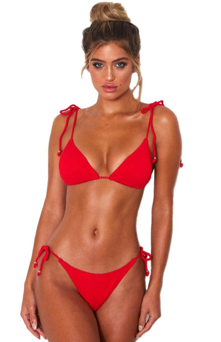 Wholesale Women's bikini solid color triangle bag lace up swimsuit