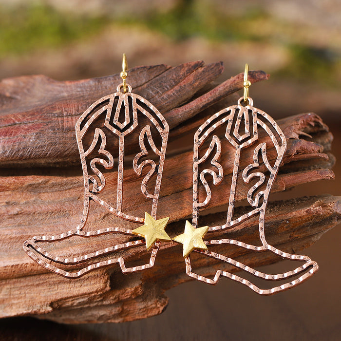 Wholesale Western Cowboy Style Star Boots Pendant Earrings JDC-ES-Jings002