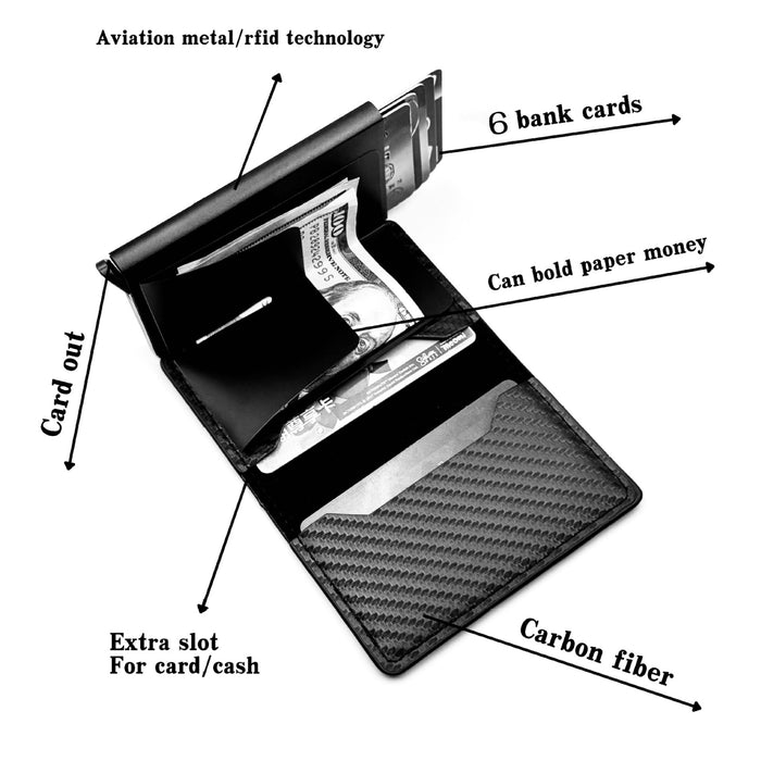 Wholesale Urban Simplicity Auto Eject Multi-Card Metal Case Wallet Carbon Fiber Black MOQ≥2
