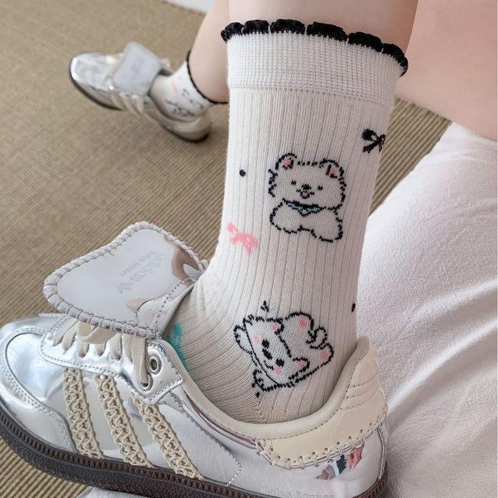 Wholesale Cartoon tube socks, cute pile socks, mesh breathable lace socks