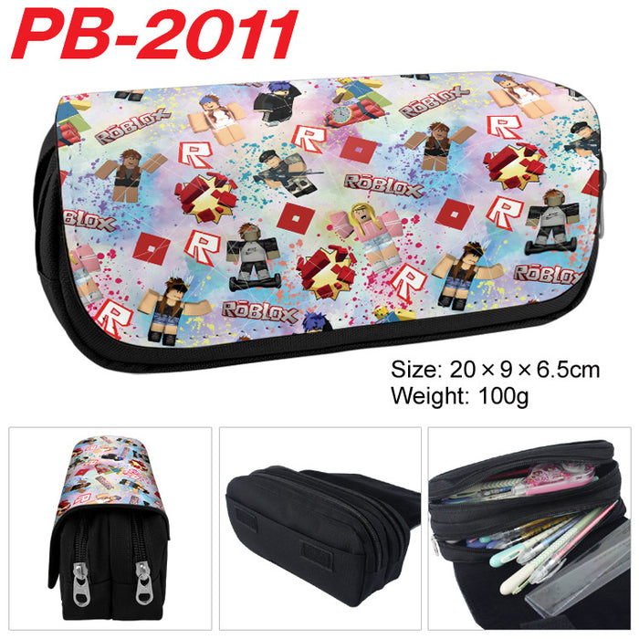 Wholesale Cartoon Game Themed Canvas Pencil Case Double Layer Zipper Large Capacity Student Stationery