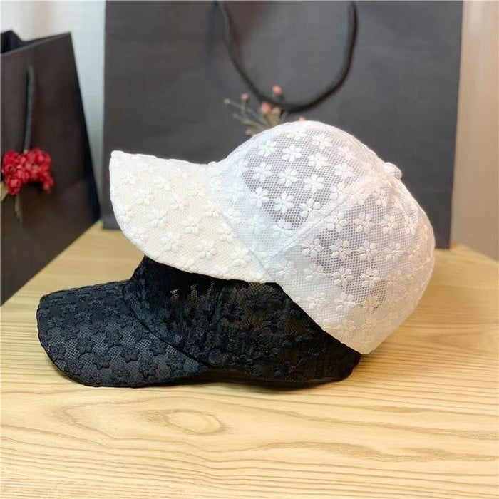 Wholesale Hat lace flower baseball cap fashionable and versatile, showing temperament, sun shading hollow duckbill cap