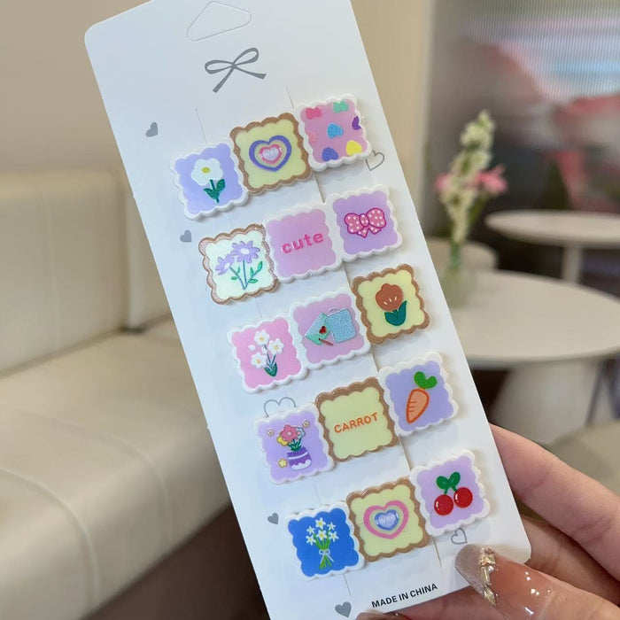 Wholesale 5 PCS Cute cartoon pattern plaid hair clip