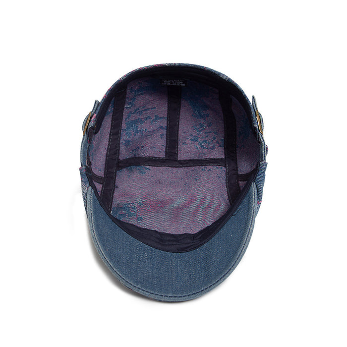 Wholesale Fashion printed washed cotton denim beret, casual forward hat, sun visor wholesale
