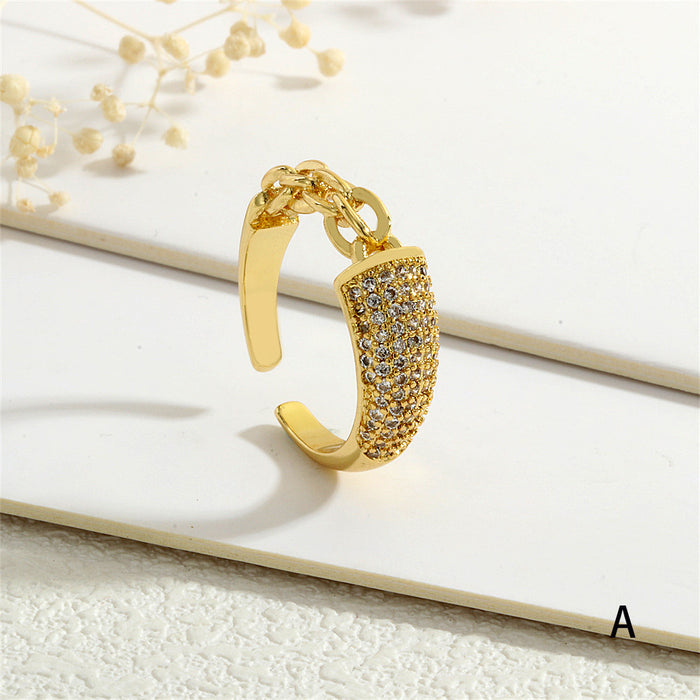 Wholesale Copper Plated 18K Gold Micro-inlaid Zircon Chain Ring JDC-RS-TianYi008