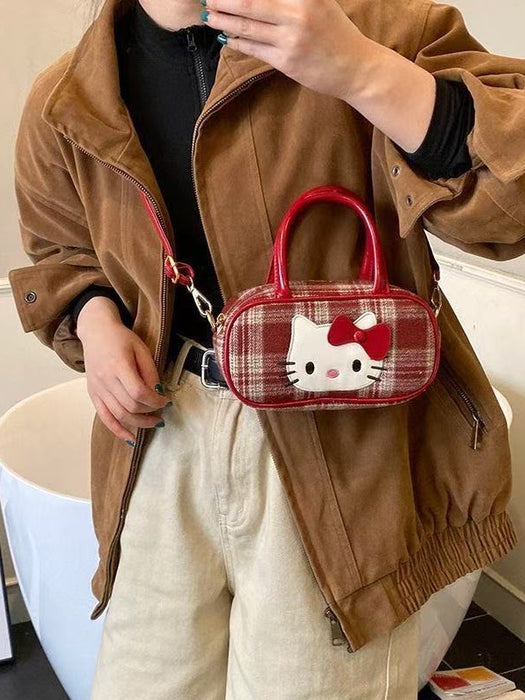 Wholesale Women's Plaid Cartoon Cute Cat Shoulder Bags HandBag