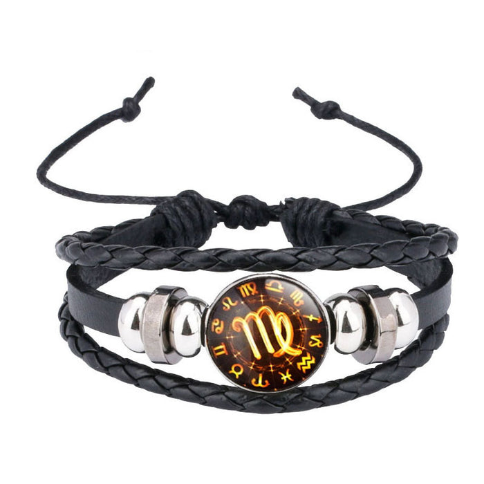 Wholesale 12 zodiac cowhide bracelet, personalized woven bracelet