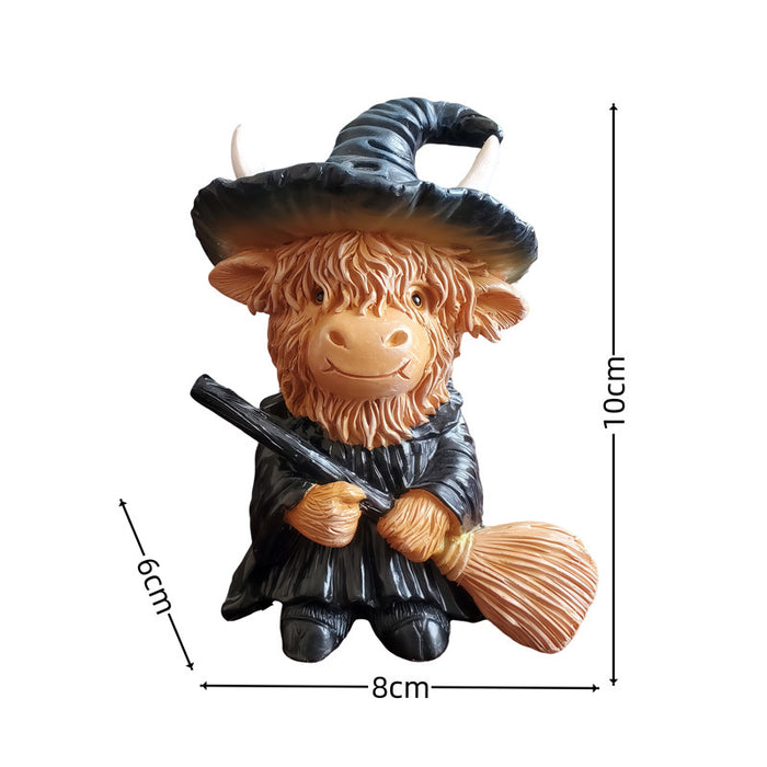 Wholesale Resin Highland Cow Wizard Ornament Cute Cartoon for Home Decoration