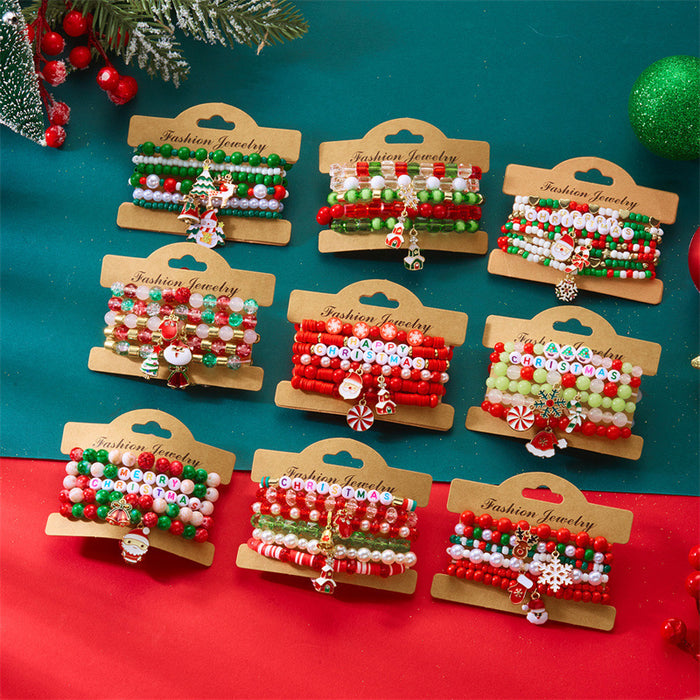 Wholesale Christmas polymer clay bracelet fashionable and versatile elk Christmas tree snowflake pearl glass crystal bracelet
