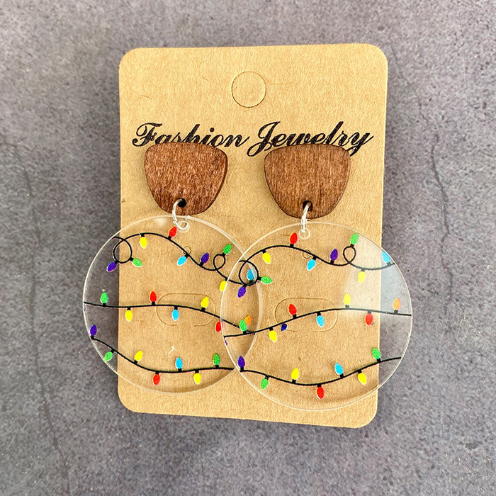 Wholesale Christmas earrings acrylic printing colorful lights snowflake holiday earrings fashion hollow earrings