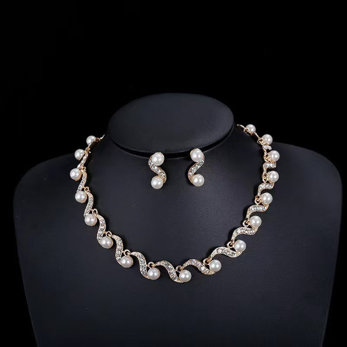 Wholesale Imitation pearl S-shaped jewelry necklace and earrings