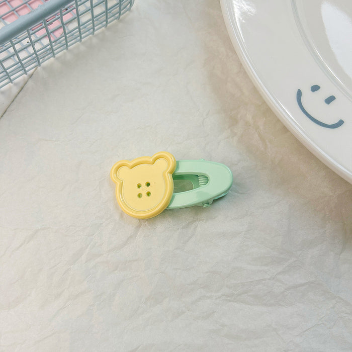 Wholesale Cute teddy bear button hollow oval duckbill clip bangs side hair clip headband