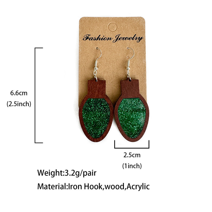 Wholesale Christmas lights acrylic earrings wood inlay flash multi-color earrings