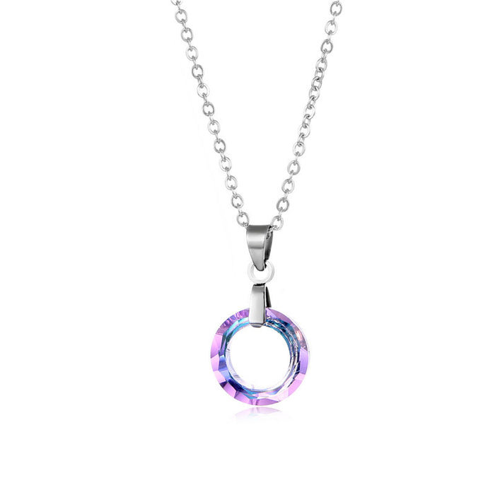 Wholesale Crystal pendant stainless steel short necklace light luxury hollow temperament titanium steel lock chain