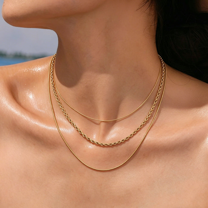 Wholesale 2pcs Stacked necklaces,  plain chain,  snake bone,  titanium steel chain