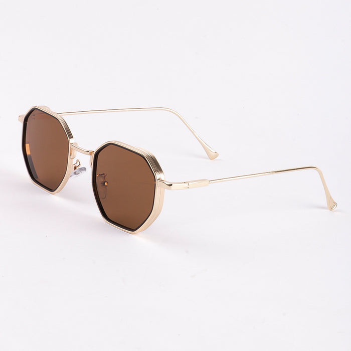 Wholesale New metal polygon sunglasses with sun shading and high-end feel, fashionable and trendy sunglasses