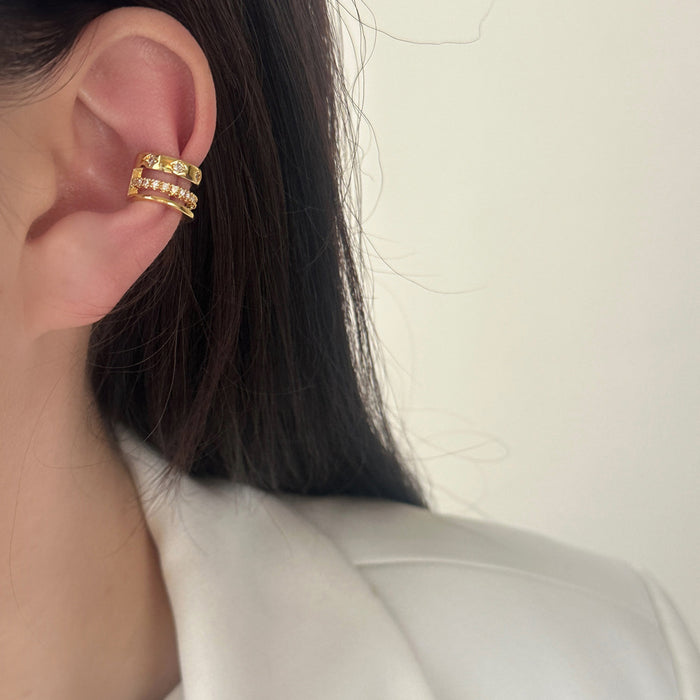 Wholesale Multi-layered,  niche,  versatile zircon-embedded Clip Earrings