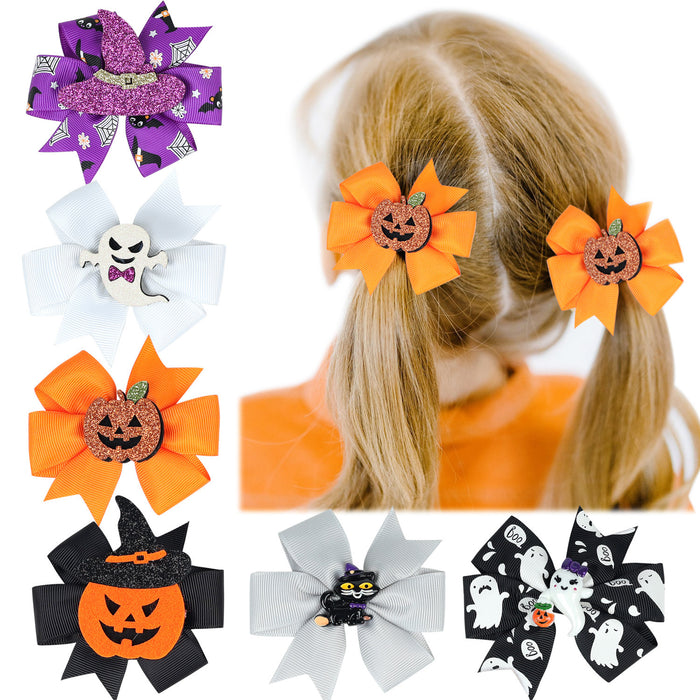 Wholesale Halloween Children's Bow Fabric Hairpin JDC-HC-QiuN009