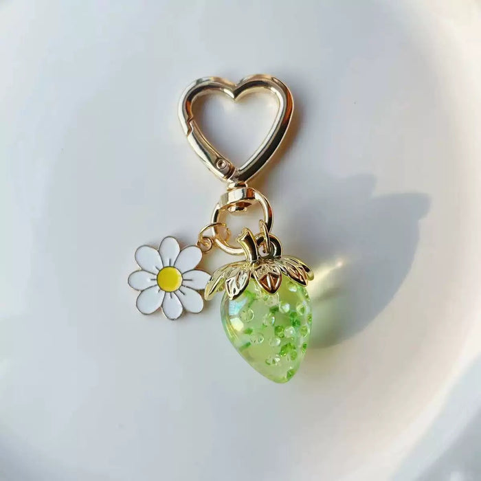 Wholesale Metal Strawberry Keychain Transparent Plating Sweet Fruit Bag Charm