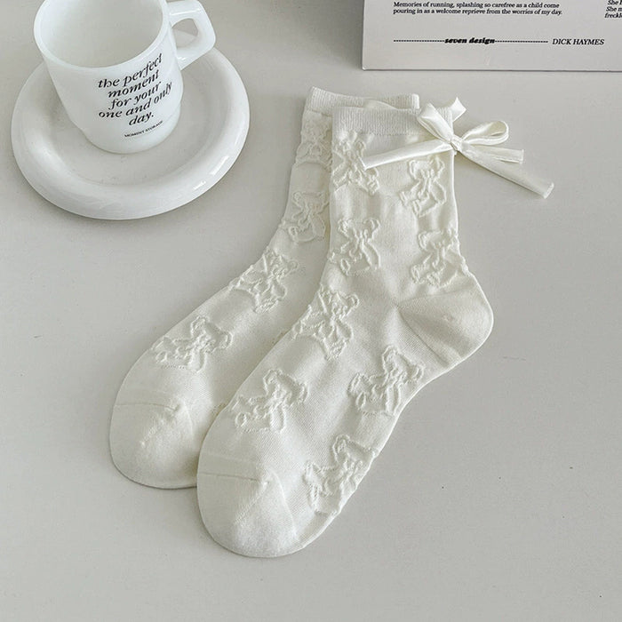 Wholesale Bow shaped mid tube socks with boneless pile socks