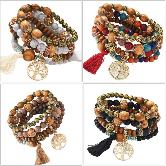 Wholesale Creative Tassel Multi-layer Wooden Bead Ethnic Style Wristband JDC-BT-NHong003