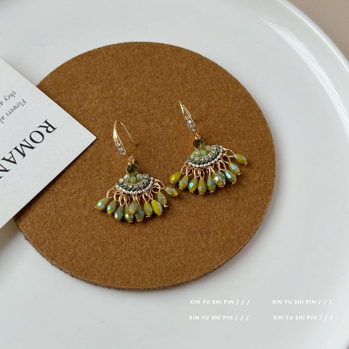 Wholesale Water droplet artificial crystal tassel earrings, niche ear accessories