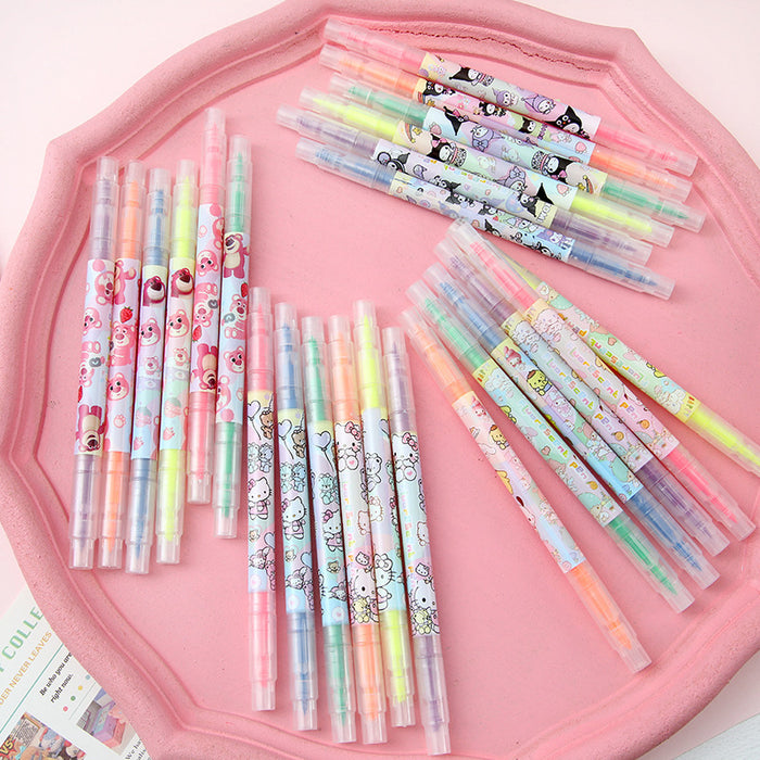 Wholesale 6pcs/ set Cartoon Dual-Tip Highlighter set