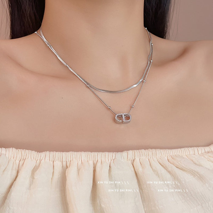 Wholesale Double layered letter necklace, new niche personalized collarbone chain, high-end snake bone chain, neck chain accessory