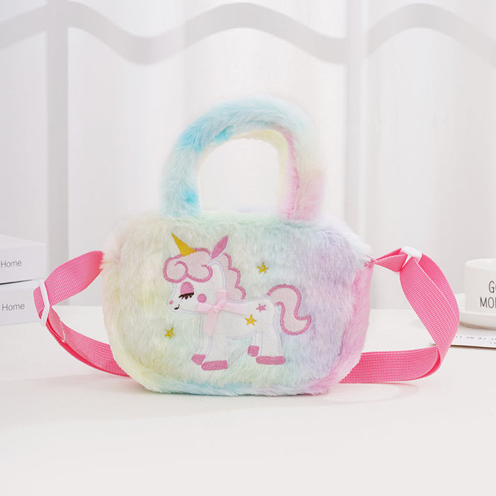 Wholesale Cartoon Unicorn Square Plush Shoulder Bag Kindergarten Boys and Girls Messenger Bag Cute Cartoon Handbag JDC-SD-SM004