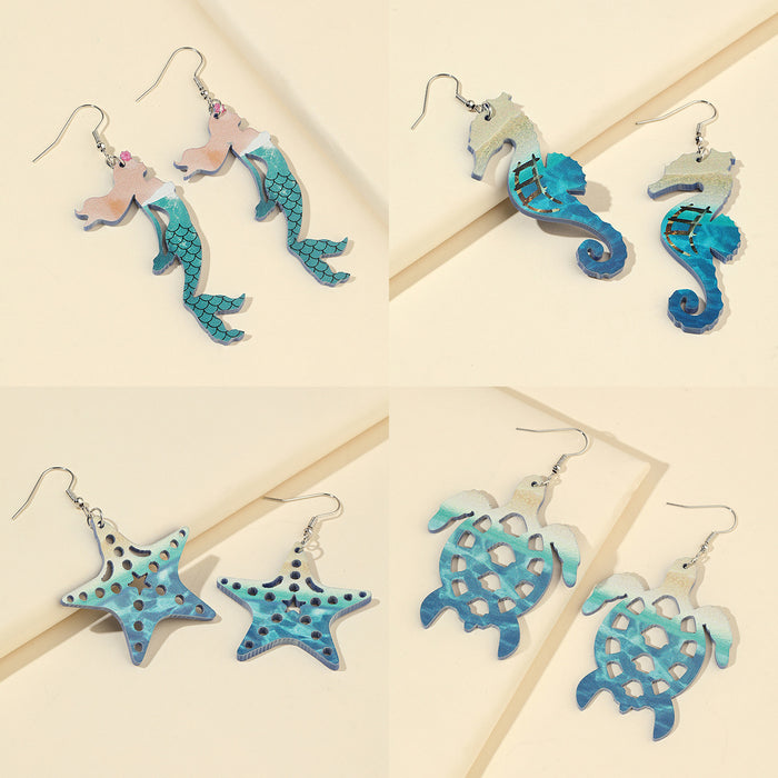 Wholesale Beach Ocean Wind Mermaid Seahorse Earrings