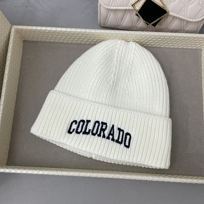 Wholesale White woolen hat, versatile letter knitted hat for students, warm and cold hat for men