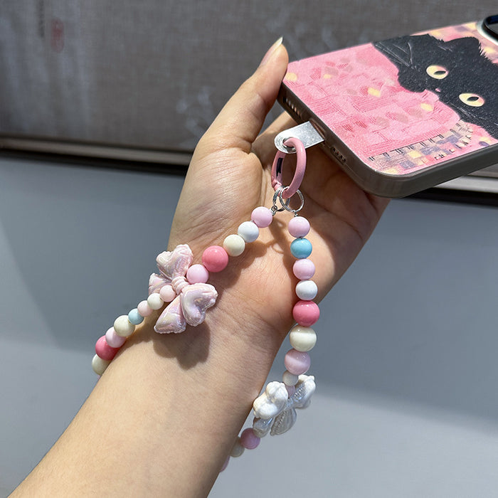 Wholesale Colorful handmade bead key chain exquisite acrylic bow mobile phone chain pendant