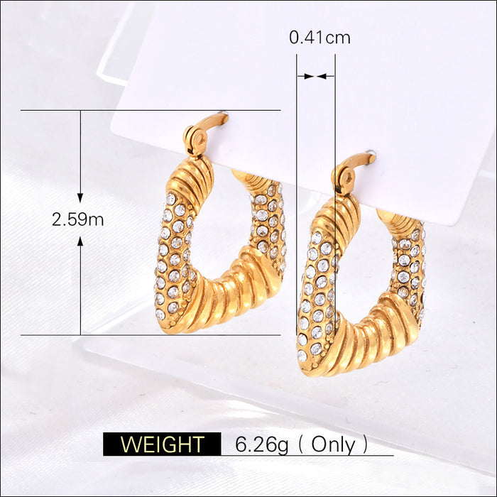 Wholesale 18K Gold Stainless Steel Cubic Zirconia Jewelry Geometric Trapezoid Earrings